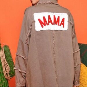 ✨FANTASTIC FAWN✨ Khaki Jacket with Red 'MAMA' Patch